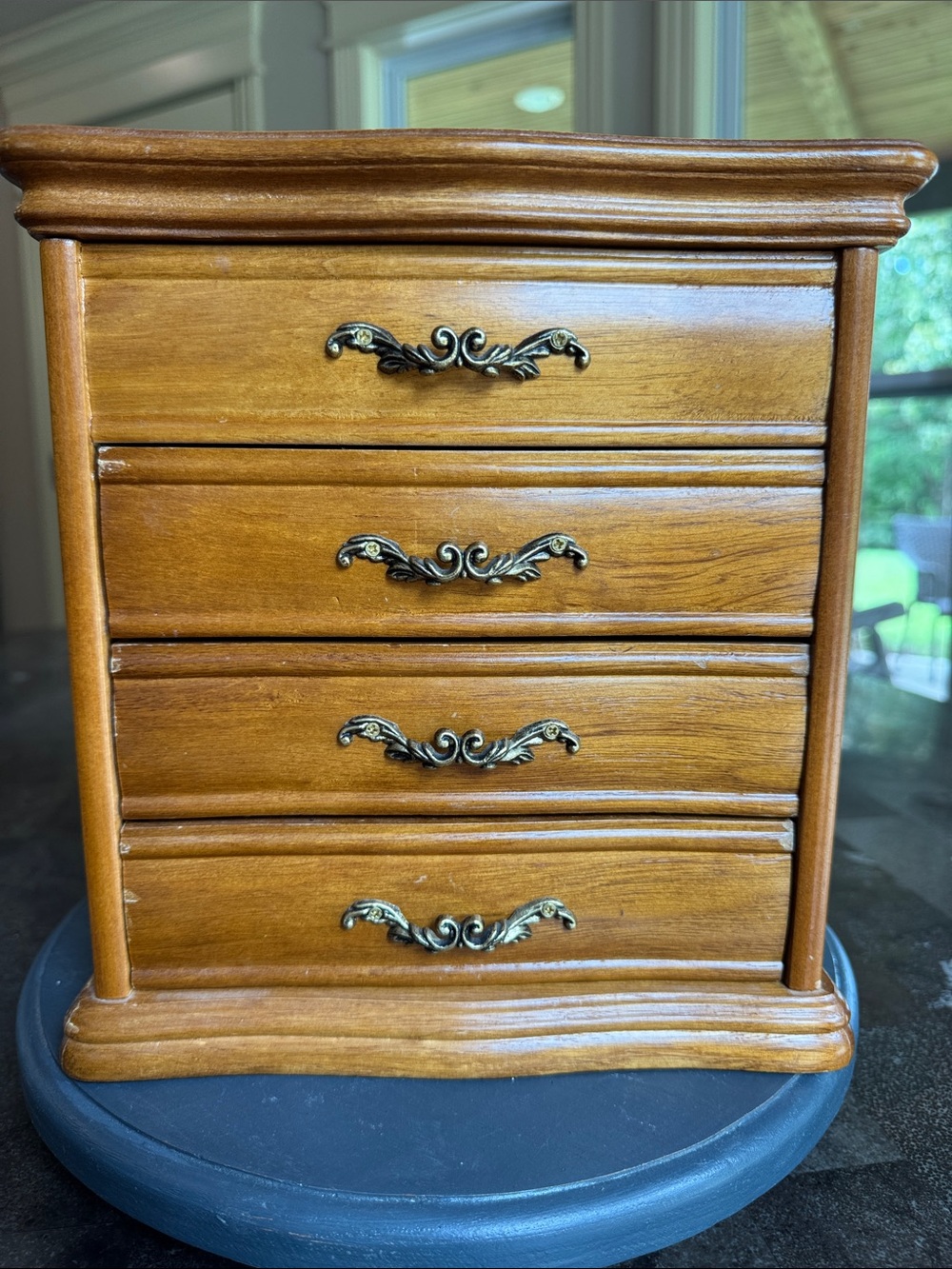 Vintage Wood Jewelry Box red lined